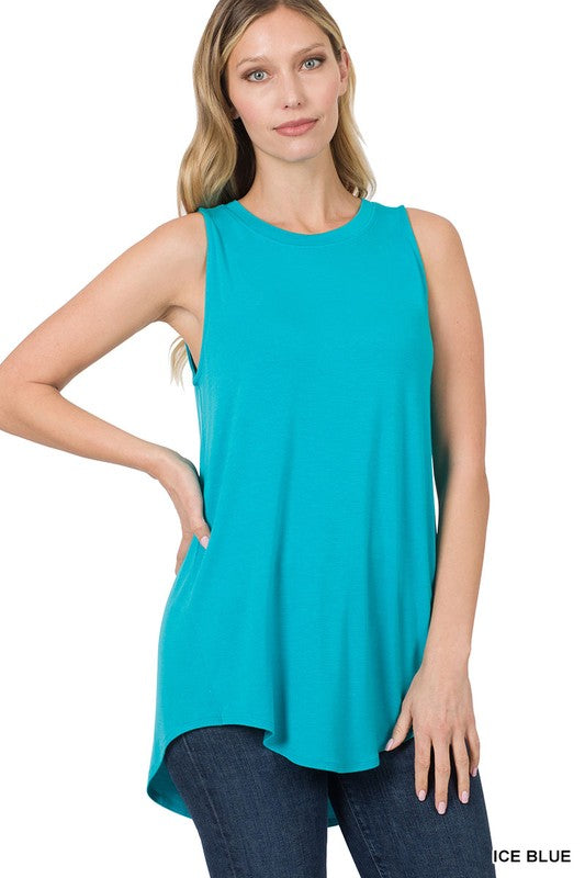 LUXE RAYON SLEEVELESS ROUND NECK HI-LOW HEM TOP ZENANA