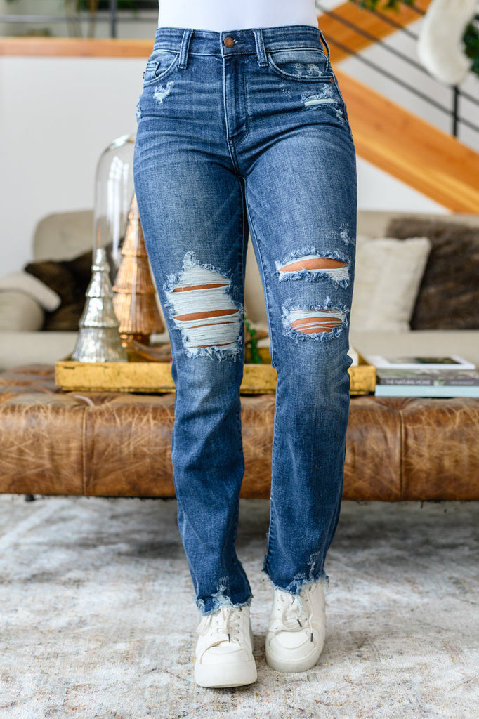 Christine High Contrast Slim Bootcut Destroyed Jeans Ave Shops